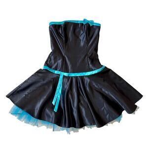 Jessica Mclintock Gunne Sax Black Blue Bow Strapless Dress Y2K Prom Cocktail